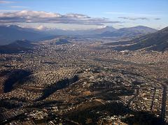 
Here is a view of Quito taken from north of the airport looking south. Quito is the capital of Ecuador with a population of about two million people, situated between two mountain ranges at an altitude of 2800m.
